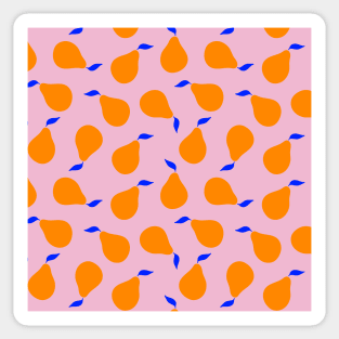 Orange pears with blue leaves on pink background Sticker